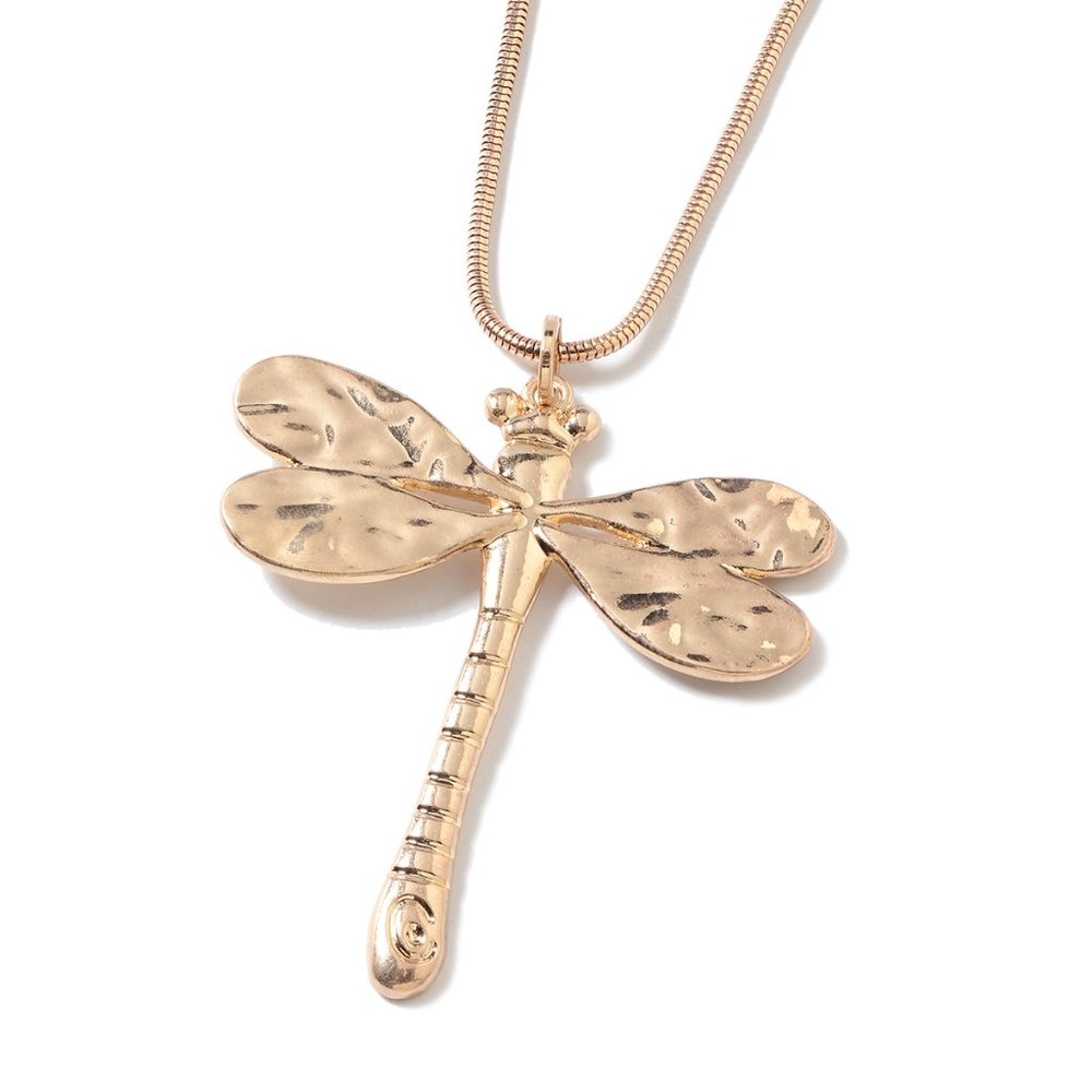 Dragonfly Pendant Necklace 30 Inch in Goldtone